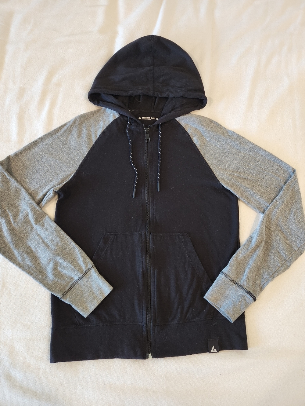 AMERICAN GIANT Lightweight Tri Blend Full Zip Hoodie SIe Small Gray Black Raglan